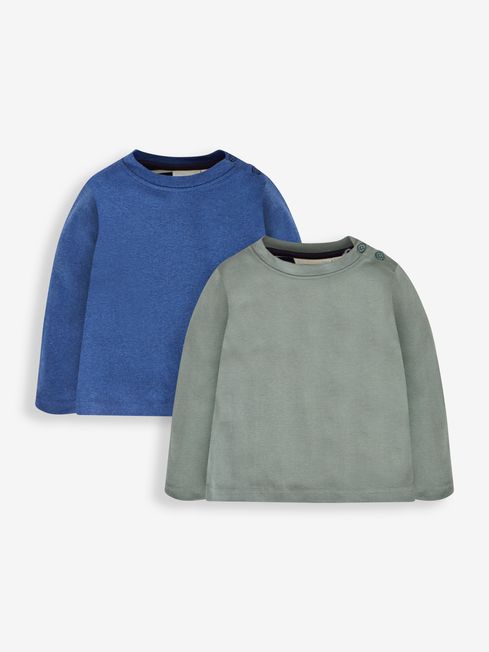 JoJo Maman Bébé Denim Blue & Khaki Green 2-Pack Plain Long Sleeved Tops
