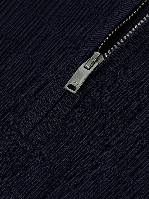 Reiss Navy Ubud Junior Half-Zip Textured Polo T-Shirt