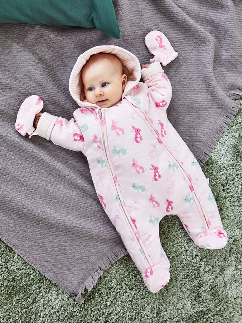 JoJo Maman Bébé Pink Bunny Print Pramsuit