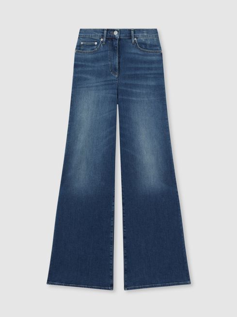 Reiss Ameria - Mid Blue Petite Palazzo Jeans, 25