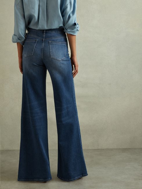 Reiss Mid Blue Ameria Petite Palazzo Jeans