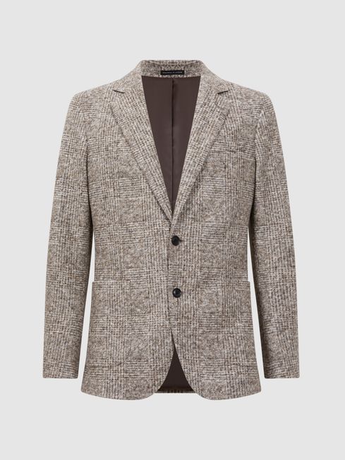 Reiss Grey Feather Slim Fit Wool Cotton Check Single Breasted Blazer