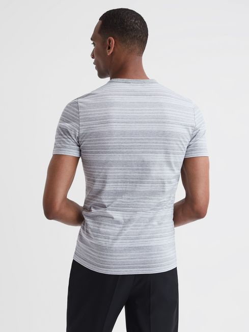 Reiss Grey/White Vega Cotton Striped Crew Neck T-Shirt