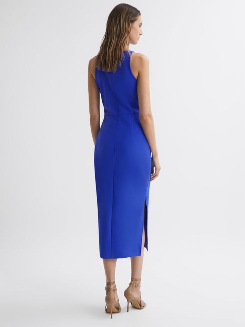 Reiss Blue Scarlett Bodycon Boat Neck Midi Dress