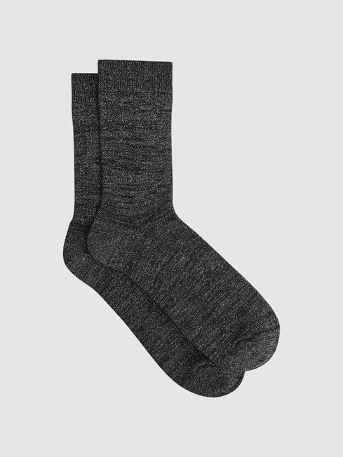 Reiss Black Carrie Metallic Ribbed Socks