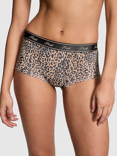 Victoria's Secret PINK Leopard Brown Short Cotton Logo Knickers