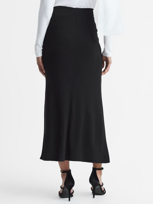 Reiss Black Eleanor High Rise Ruched Fitted Midi Skirt