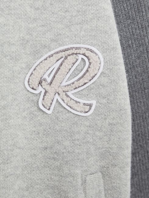 Reiss Soft Grey Belsize Senior Cotton Blend Varsity Bomber Jacket