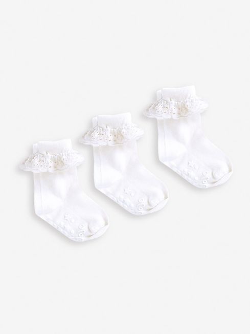 JoJo Maman Bébé White 3-Pack Frilly Socks