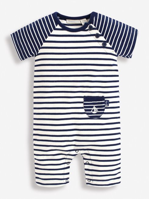 JoJo Maman Bébé Ecru Navy Stripe Breton Stripe Nautical Baby Romper