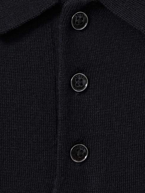 Reiss Navy Trafford Teen Merino Wool Polo Shirt