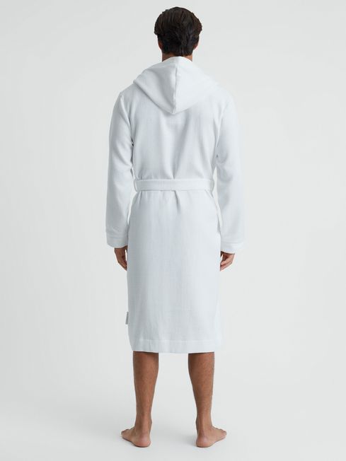Reiss White Coastal Textured Cotton Hooded Dressing Gown