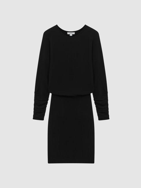 Reiss Black Lucy Cashmere-Wool Blend Draped Mini Dress