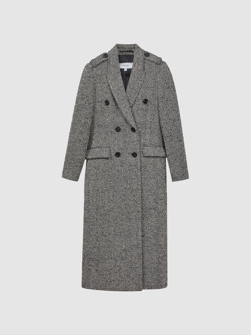 Wool Blend Herringbone Coat in Grey REISS USA