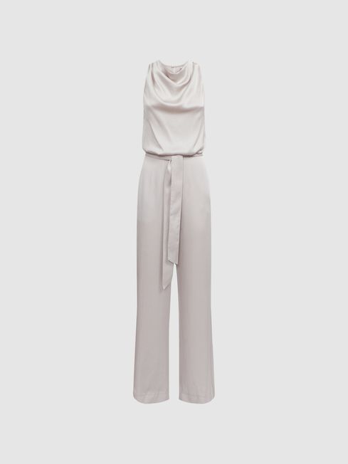 Reiss Neutral Rose Sleeveless Cowl Neck Jumpsuit