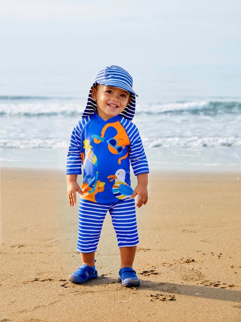 JoJo Maman Bébé Blue Stripe UPF 50 2-Piece Sun Protection Suit