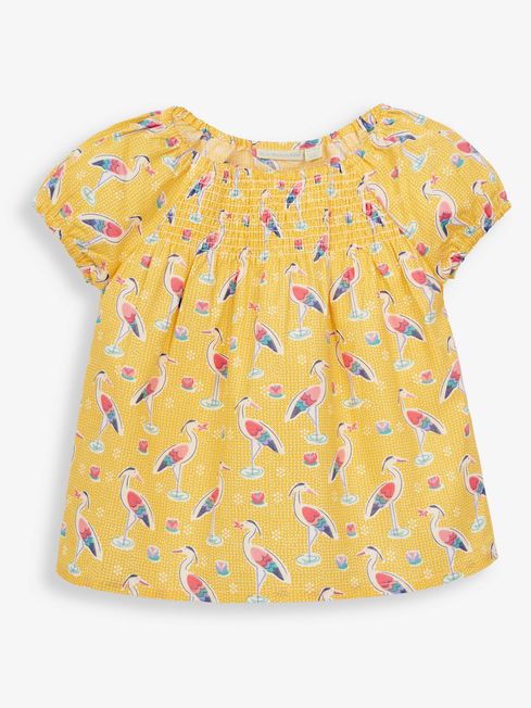 JoJo Maman Bébé Yellow Girls' Heron Print Smocked Top