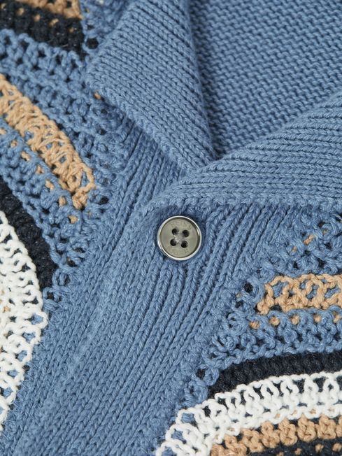 Reiss Blue Columbia Junior Crochet Cuban Collar Shirt