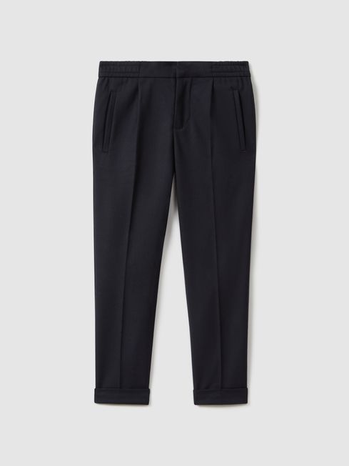 Reiss Navy Brighton Teen Relaxed Elasticated Trousers with Turn-Ups