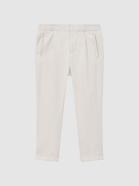 Reiss Ecru Brighton Teen Relaxed Elasticated Trousers with Turn-Ups