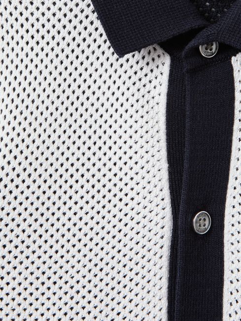 Reiss Navy/Optic White Misto Senior Cotton Blend Open Stitch Shirt