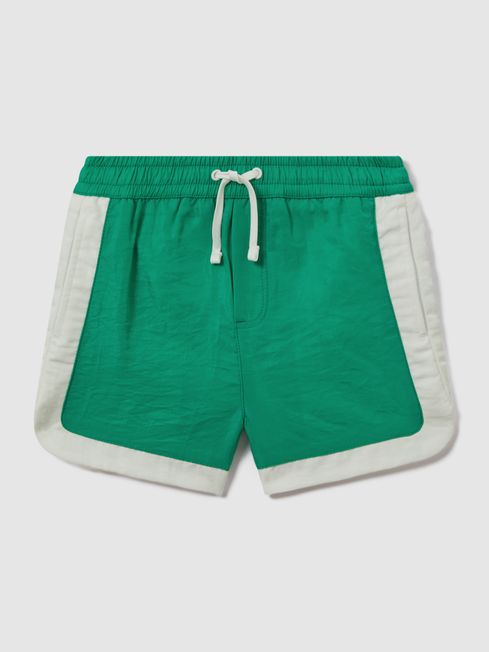 Reiss Bright Green/Ecru Surf Teen Contrast Drawstring Swim Shorts