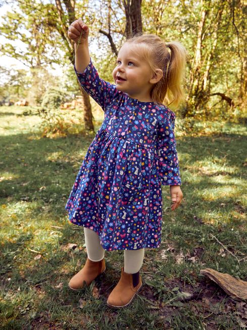 JoJo Maman Bébé Navy Blue Hedgerow Friends Girls' Button Front Dress