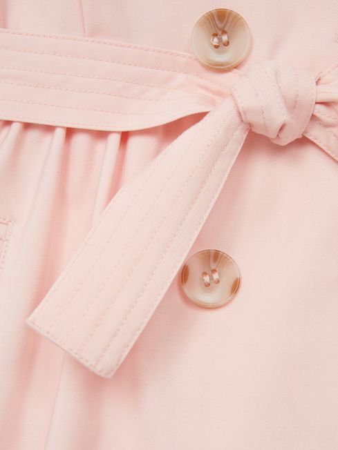 Reiss Pink Naomi Senior Puff Sleeve Belted Dress
