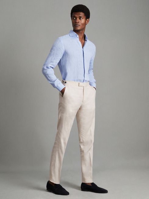 Reiss Stone Kin Slim Fit Linen Adjuster Trousers
