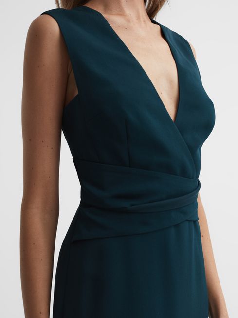 Reiss Teal Jayla Petite Fitted Wrap Design Midi Dress