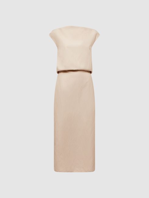 Reiss Paloma Premium Linen Blend Open-Back Midi Dress | REISS USA