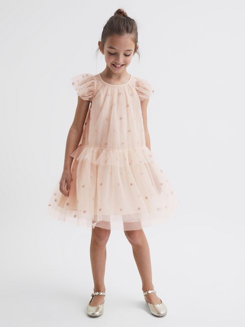 Reiss Pale Pink Fifi Junior Tulle Embroidered Dress