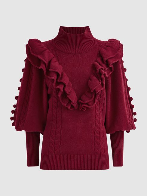 Joslin Wool Ruffle Funnel Neck Jumper
