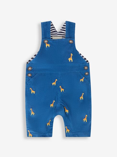 JoJo Maman Bébé Blue Giraffe Embroidered Cord Dungarees