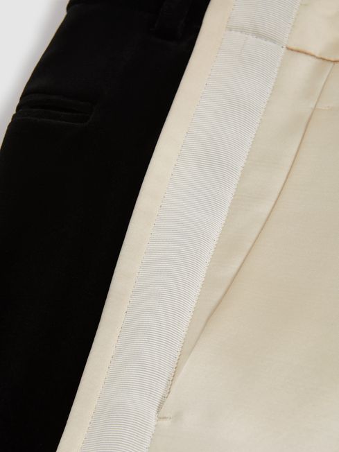 Reiss Black/Cream Gracie Atelier Slim Fit Colourblock Satin Velvet Trousers