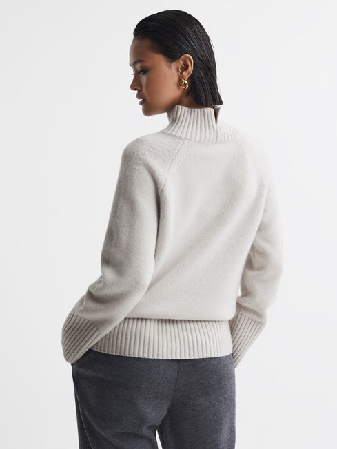 Reiss Grey Gloria Casual Wool-Cashmere Funnel Neck Jumper
