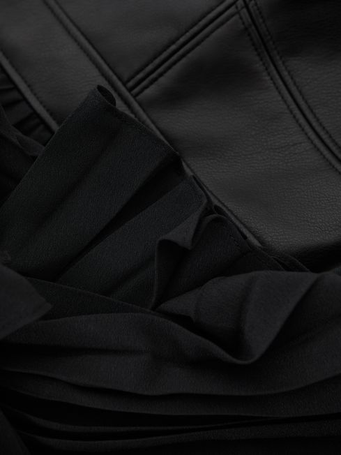 Amur Faux Leather Tiered Black Mini Dress