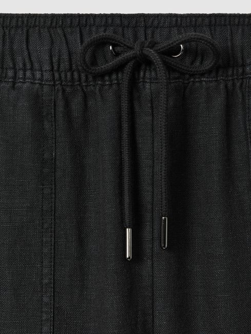 Reiss Charcoal Romie Drawstring Linen Trousers