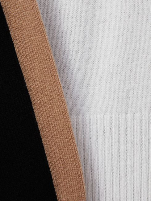 Reiss Ivory/Black Addison Wool Blend Colourblock Jumper
