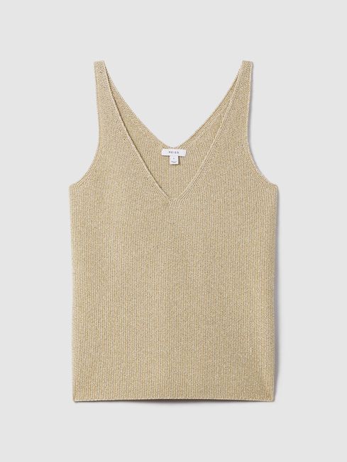 Reiss Gold Mika Metallic V-Neck Vest