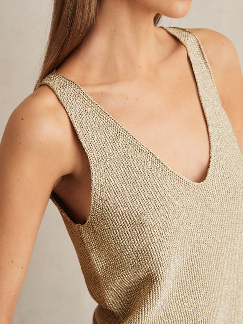 Reiss Gold Mika Metallic V-Neck Vest