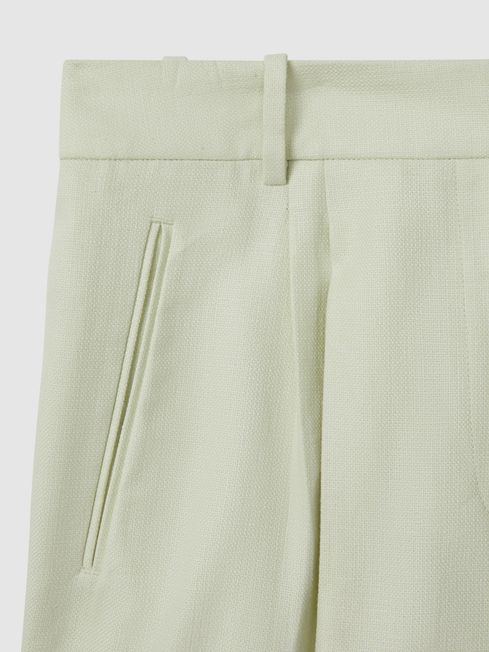 Front Pleat Linen Blend Suit Shorts in Mint