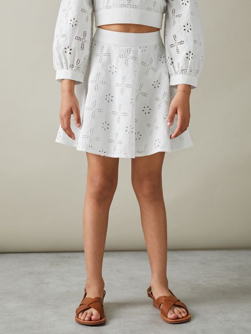 Reiss Ivory Nella Senior Cotton Broderie Lace Skirt