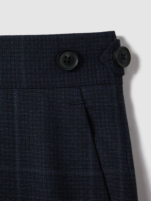Wool Check Adjuster Trousers in Navy