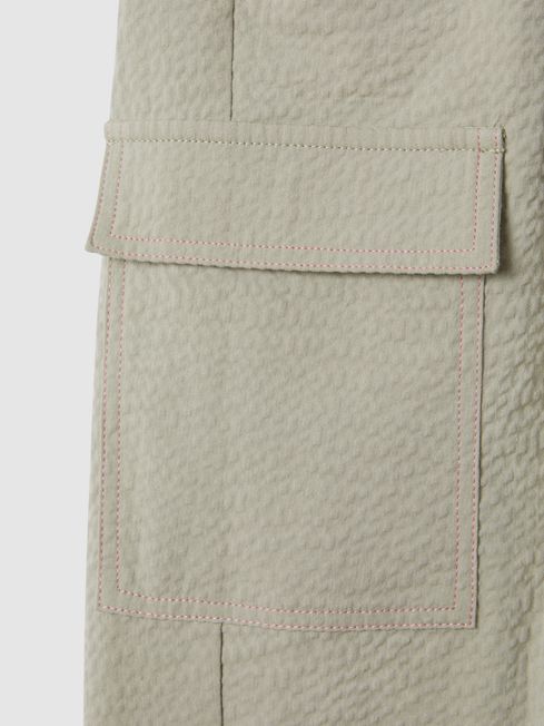 Reiss Khaki Bax Senior Textured Cargo Trousers