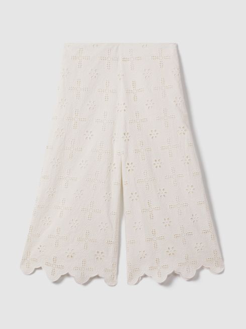 Reiss Ivory Nella Teen Cotton Broderie Lace Trousers