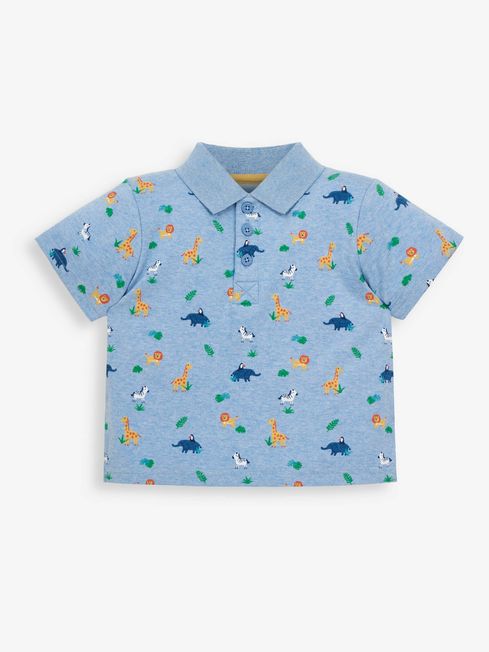 JoJo Maman Bébé Blue Kids' Safari Print Polo Shirt