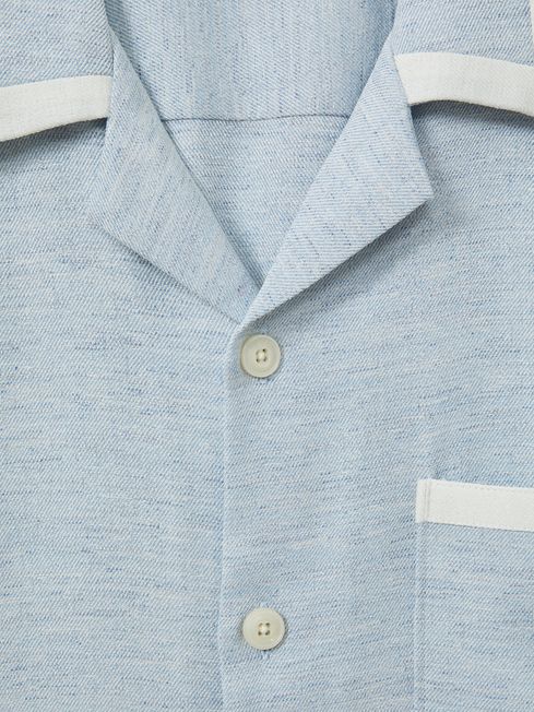 Reiss Soft Blue/White Vita Contrast Trim Cuban Collar Shirt