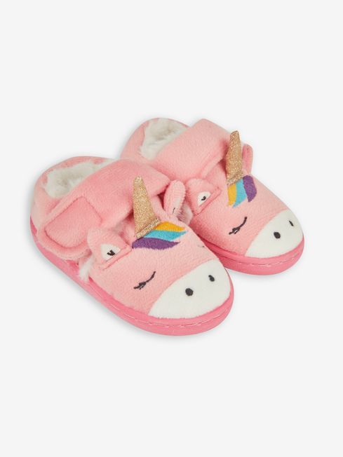 JoJo Maman Bébé Pink Girls' Unicorn Easy On Slippers