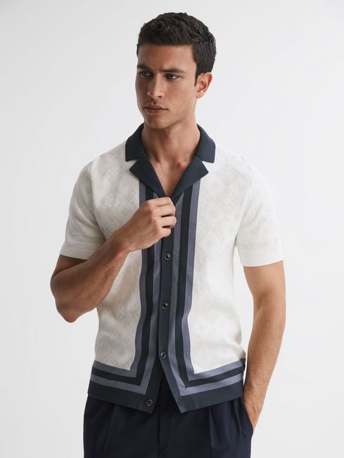 Reiss White Durban Cotton Knitted Cuban Collar Shirt